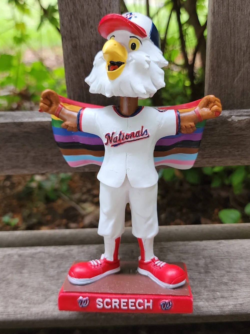 Washington Nationals Screech Mascot. Pride Cape. 2023 Night OUT.